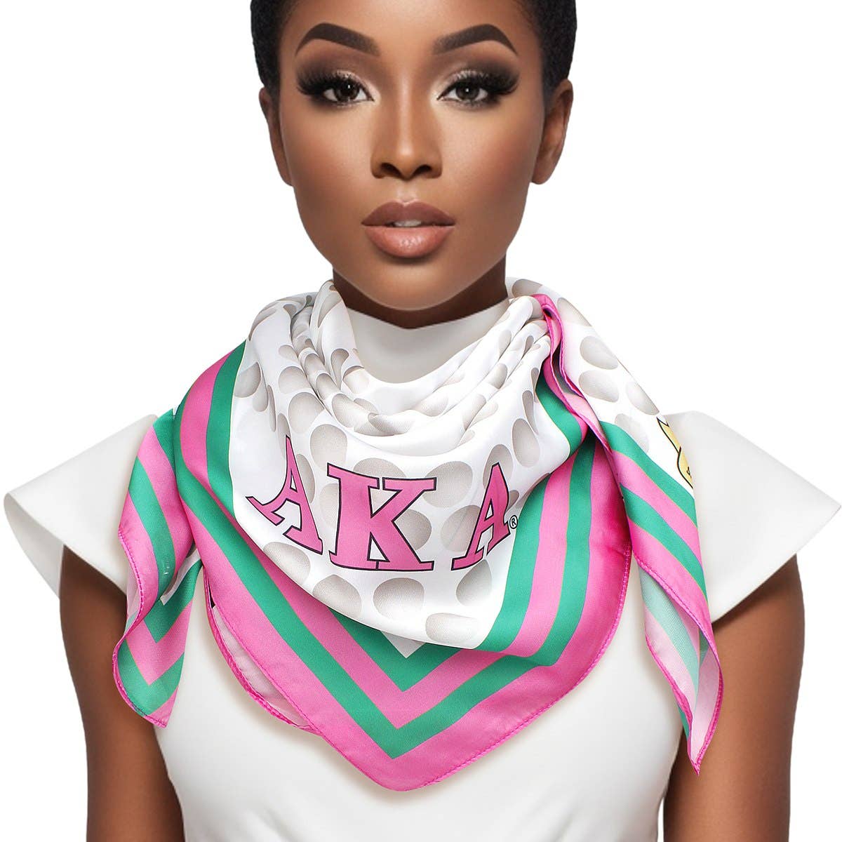 AKA Sorority Pearl Print Square Scarf for Women: Pink and Green, Multi Tone, 35.5 inches | TC Unlimited AKA Sorority Pearl Print Square Scarf for Women: Pink and Green, Multi Tone, 35.5 inches | TC Unlimited